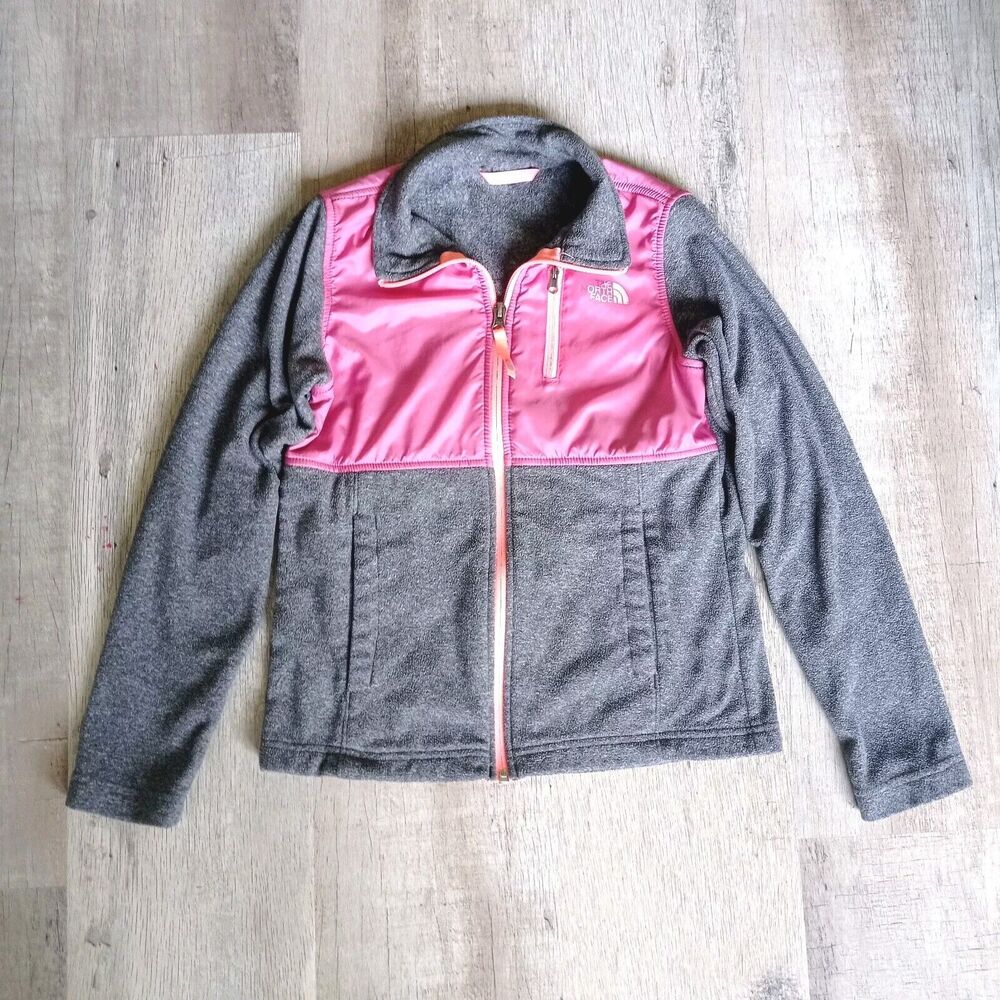 The North Face Denali Fleece Jacket Girl's Size 8-10 Pink Gray Zip Pockets